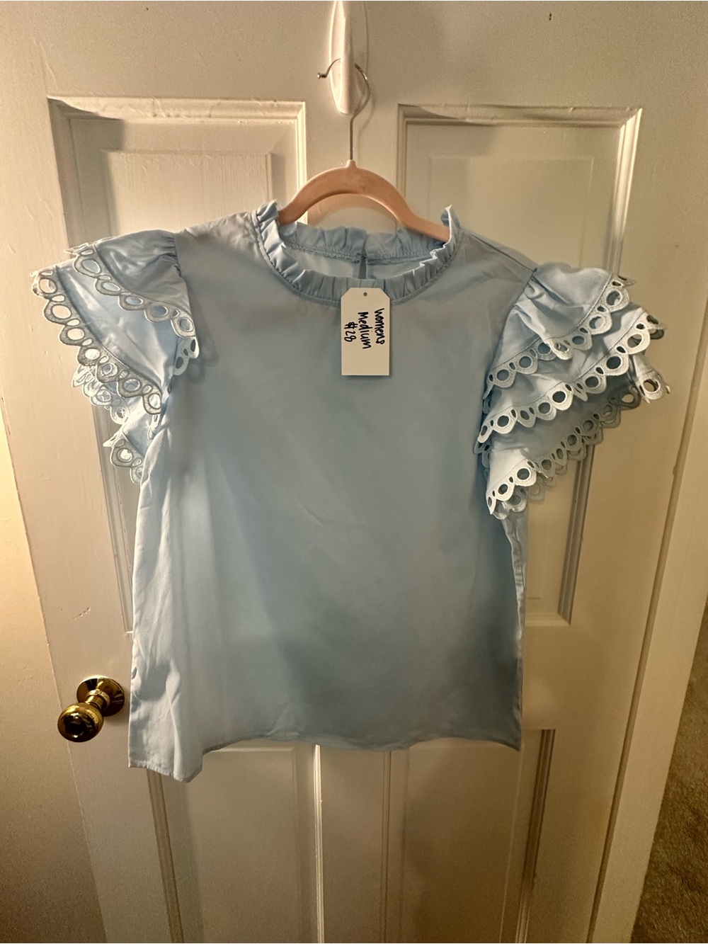 Boutique Light Blue Ruffle Sleeve Blouse